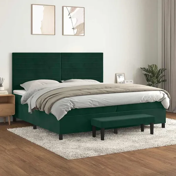 Sommier à lattes de lit et matelas Vert foncé 200x200cm Velours