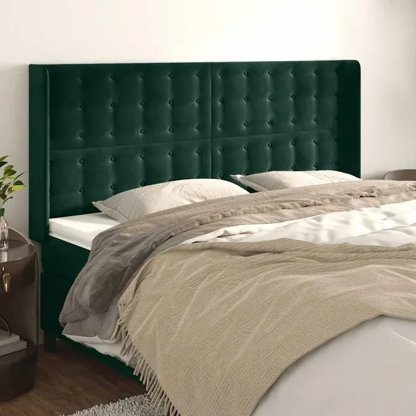 Tête de lit avec oreilles Vert foncé 163x16x118/128 cm Velours