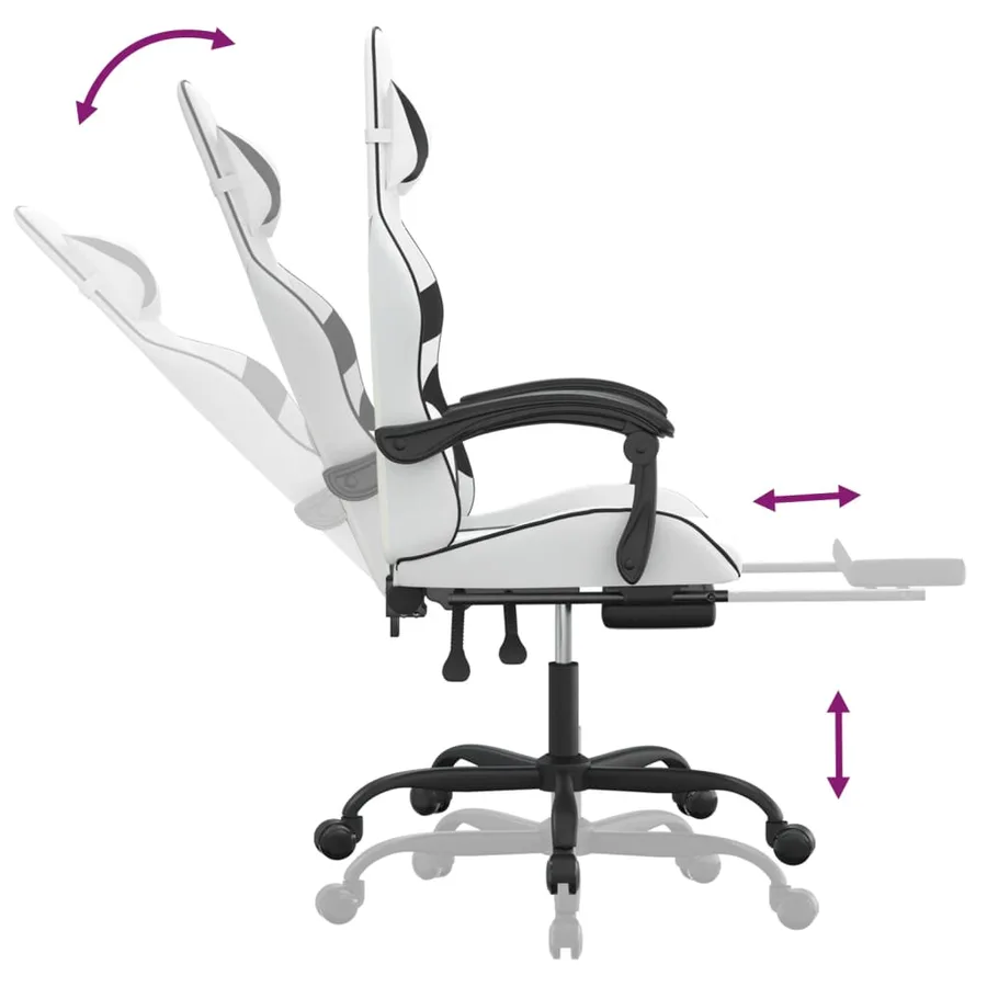 Chaise de jeu avec repose-pied Blanc et noir Similicuir - 7