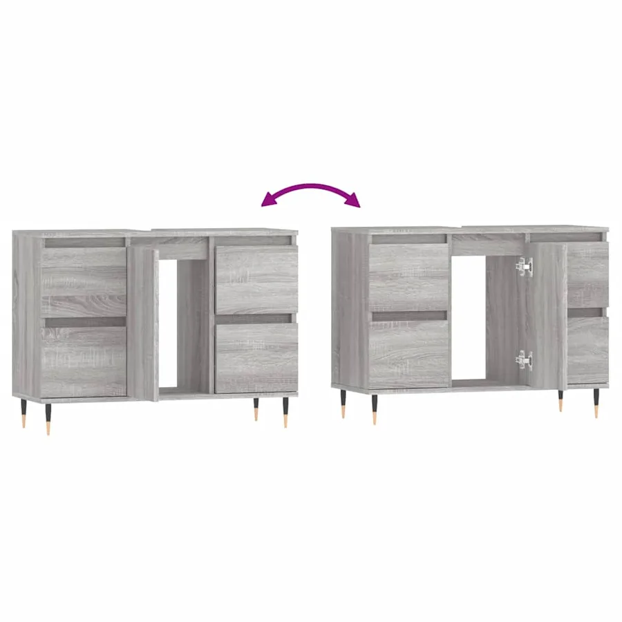 Armoire salle de bain sonoma gris 80x33x60 cm bois d'ingénierie - 9