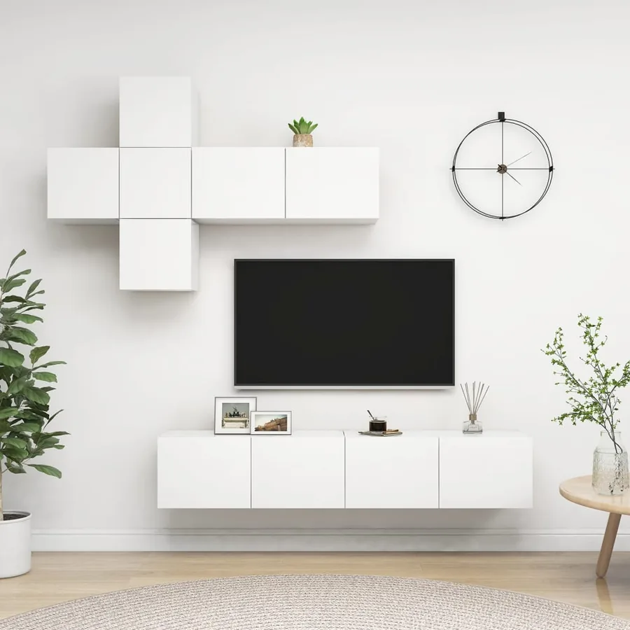 Ensemble de meuble TV 7 pcs Blanc Bois d'ingénierie