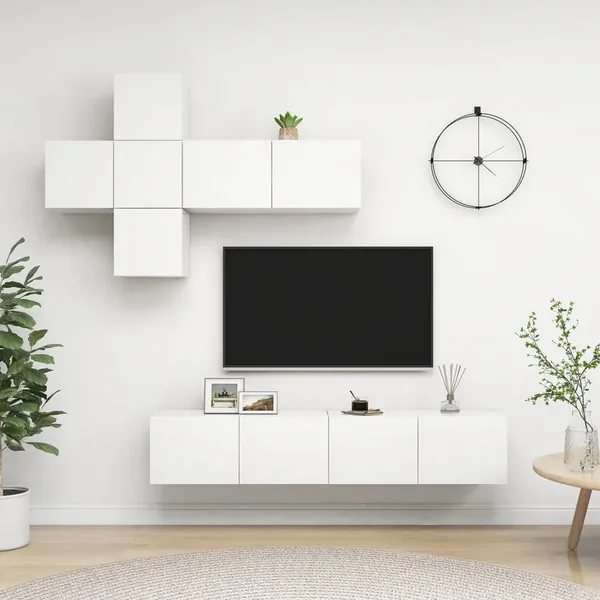 Ensemble de meuble TV 7 pcs Blanc Bois d'ingénierie