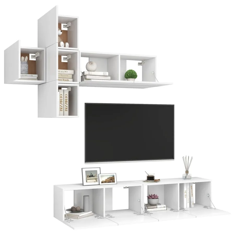 Ensemble de meuble TV 7 pcs Blanc Bois d'ingénierie - 3