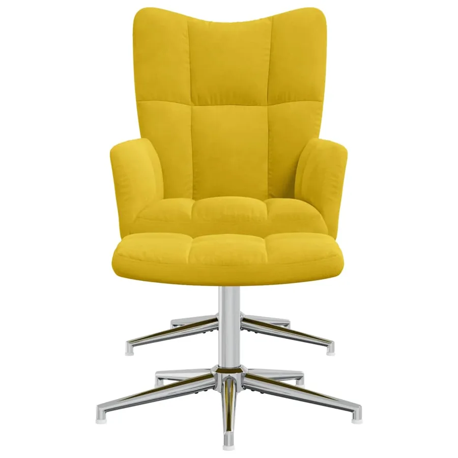 Chaise de relaxation avec tabouret Jaune moutarde Velours - 3