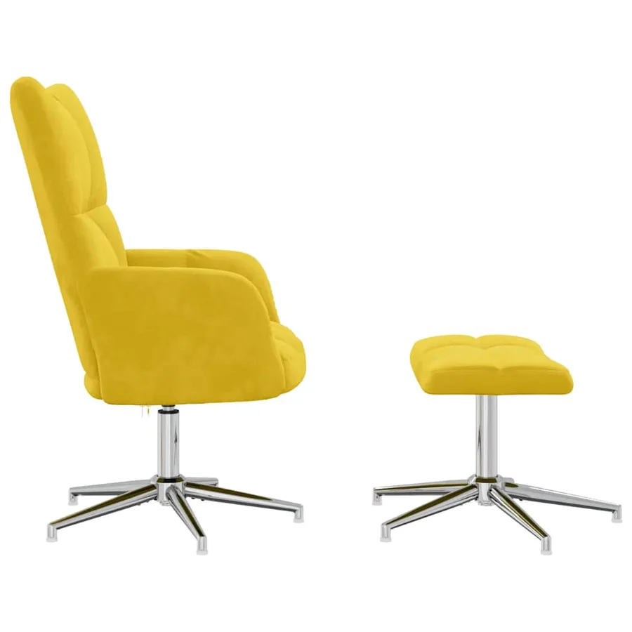 Chaise de relaxation avec tabouret Jaune moutarde Velours - 4