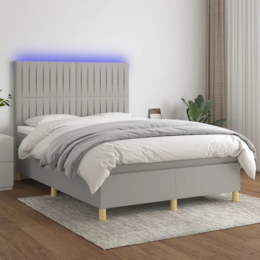 Sommier à lattes de lit et matelas et LED Gris clair 140x190 cm