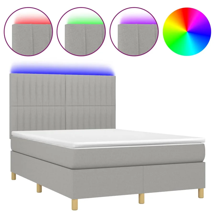 Sommier à lattes de lit et matelas et LED Gris clair 140x190 cm - 2