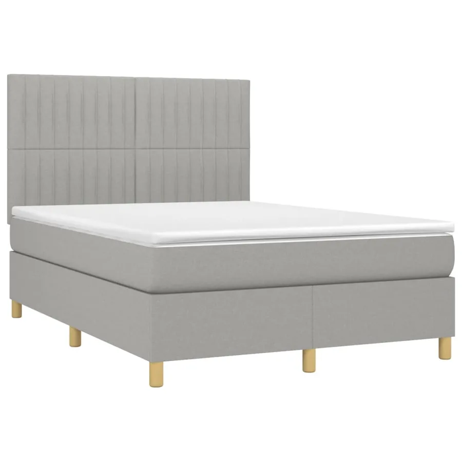 Sommier à lattes de lit et matelas et LED Gris clair 140x190 cm - 3