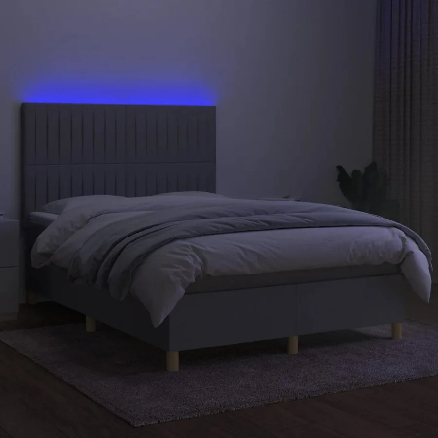 Sommier à lattes de lit et matelas et LED Gris clair 140x190 cm - 4