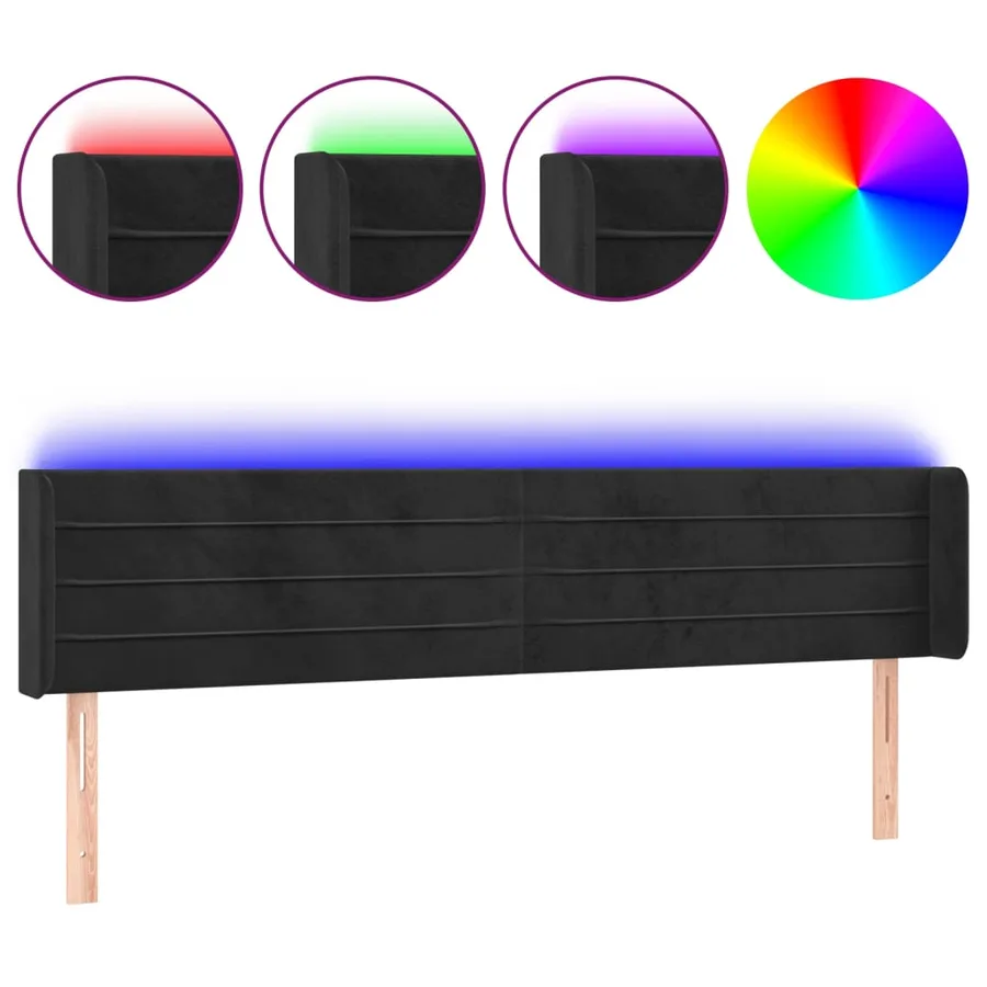 Tête de lit à LED Noir 163x16x78/88 cm Velours - 2