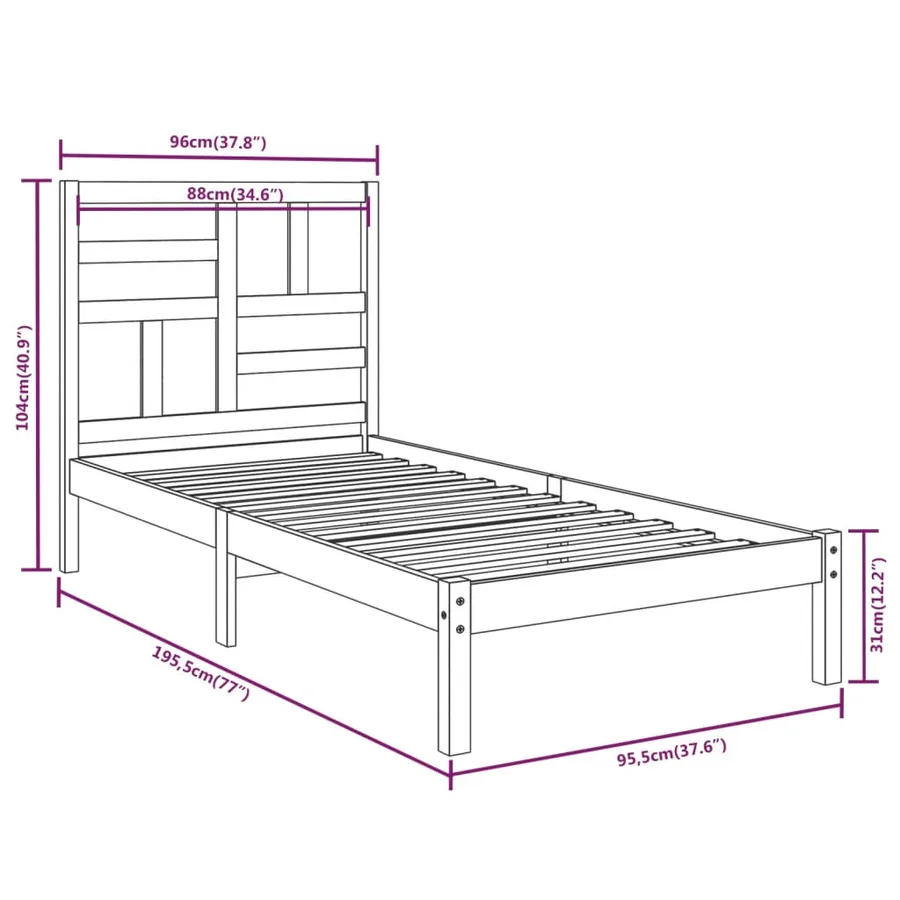 Cadre de lit sans matelas blanc bois massif 90x190 cm - 6