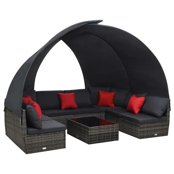 Salon de jardin 9 pcs avec auvent résine tressée anthracite