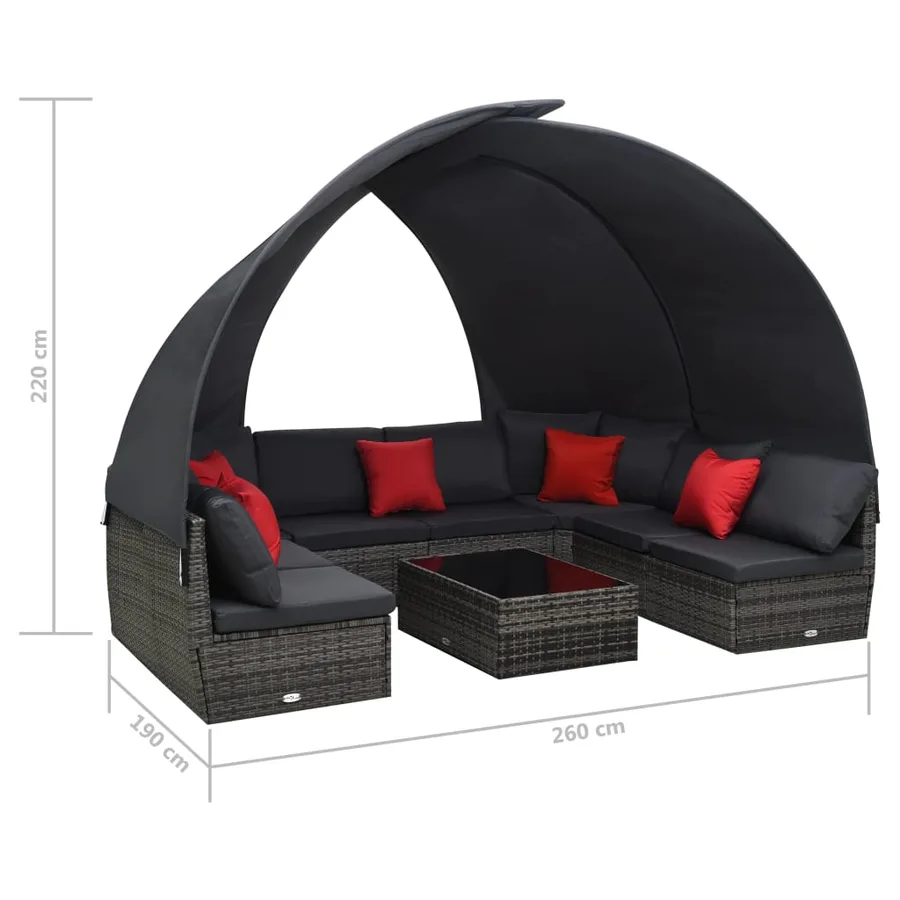 Salon de jardin 9 pcs avec auvent résine tressée anthracite - 6