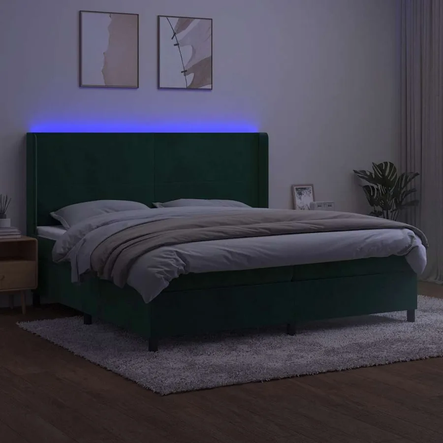 Sommier à lattes de lit matelas et LED Vert foncé 200x200 cm - 3