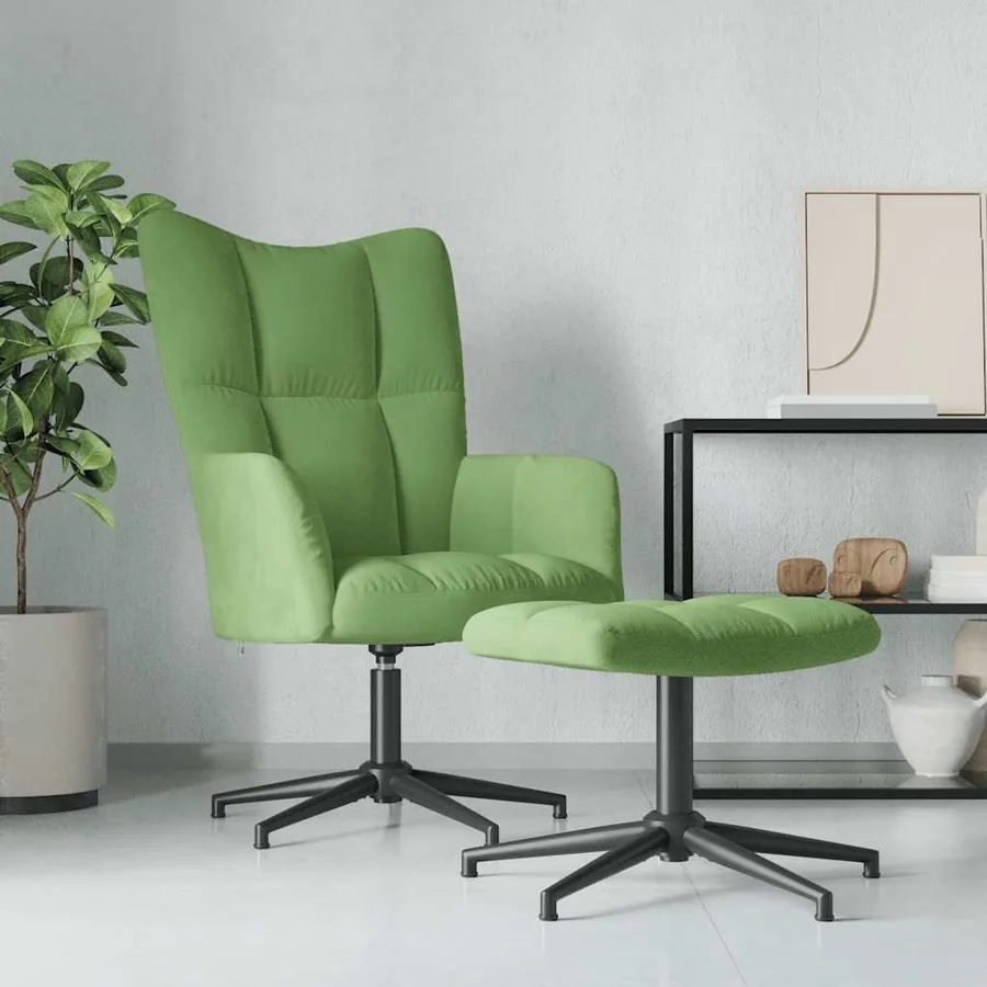 Chaise de relaxation avec tabouret Vert clair Velours
