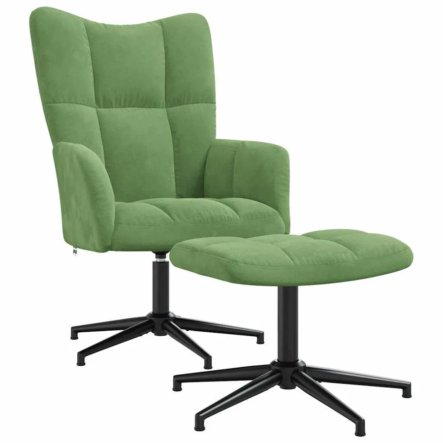 Chaise de relaxation avec tabouret Vert clair Velours - 2