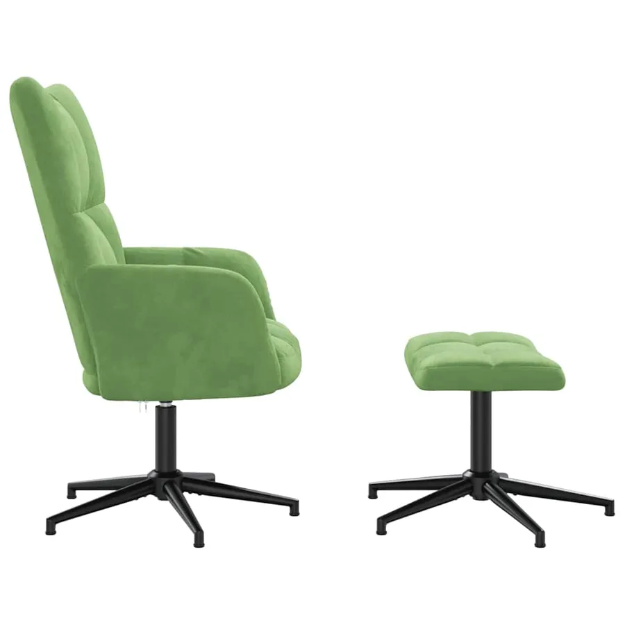 Chaise de relaxation avec tabouret Vert clair Velours - 4