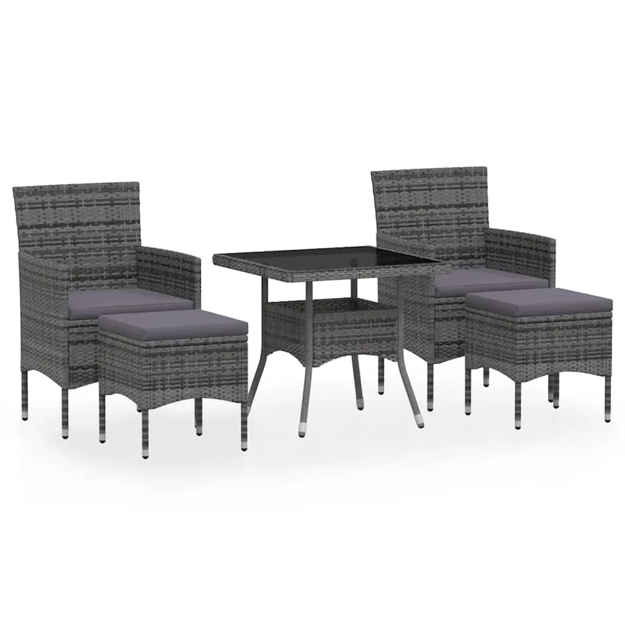 Ensemble à Manger jardin 5 pcs résine tressée verre trempé Gris - 2