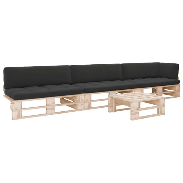 Salon de jardin palette 4pcs avec coussins Bois de pin imprégné