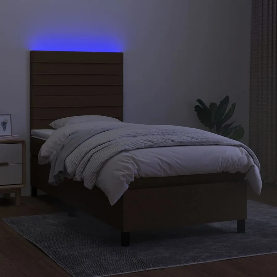 Sommier à lattes de lit et matelas et LED Marron foncé 80x200cm - 4