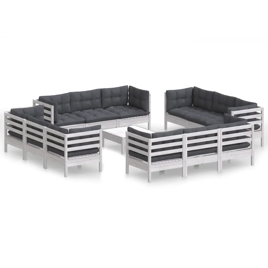 Salon de jardin 13 pcs avec coussins anthracite bois de pin - 2