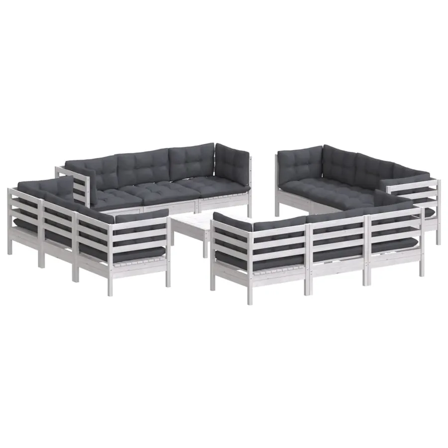 Salon de jardin 13 pcs avec coussins anthracite bois de pin - 3