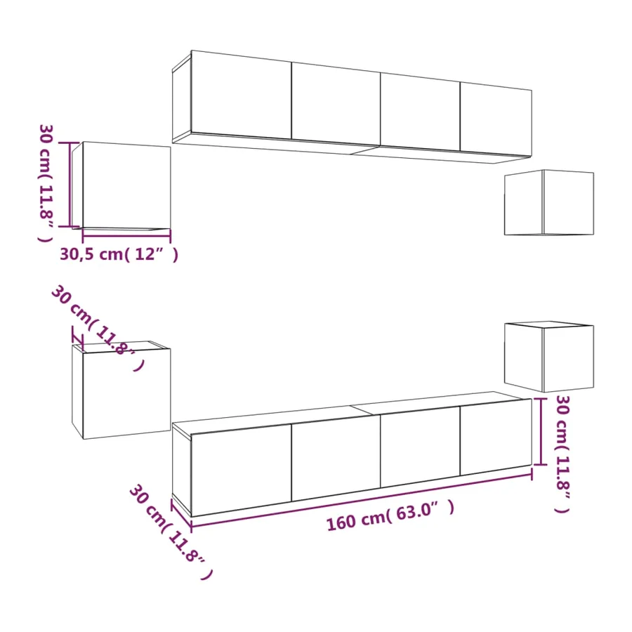 Ensemble de meubles TV 8 pcs Blanc Bois d'ingénierie - 11