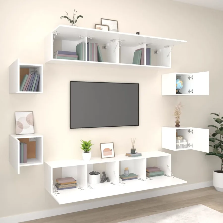 Ensemble de meubles TV 8 pcs Blanc Bois d'ingénierie - 3