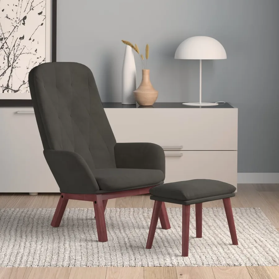 Chaise de relaxation avec repose-pied Gris foncé Velours