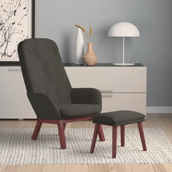 Chaise de relaxation avec repose-pied Gris foncé Velours