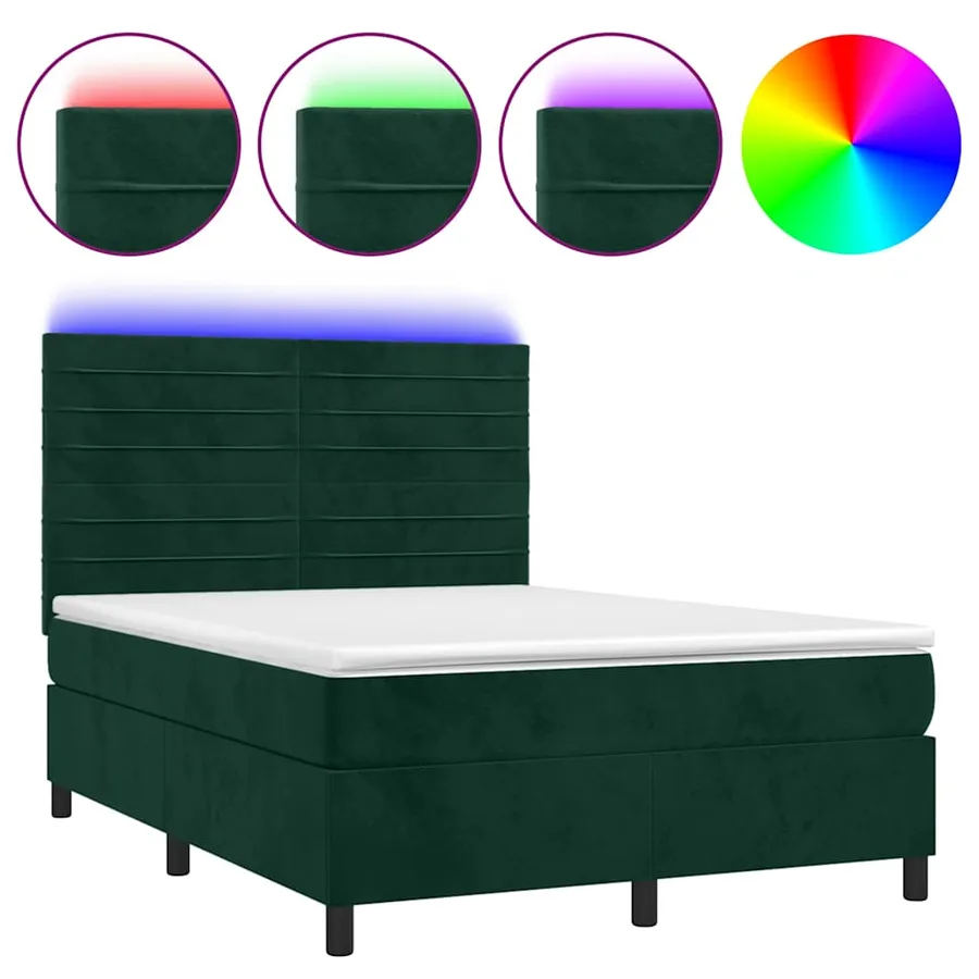 Sommier à lattes de lit avec matelas LED Vert foncé 140x200 cm - 2