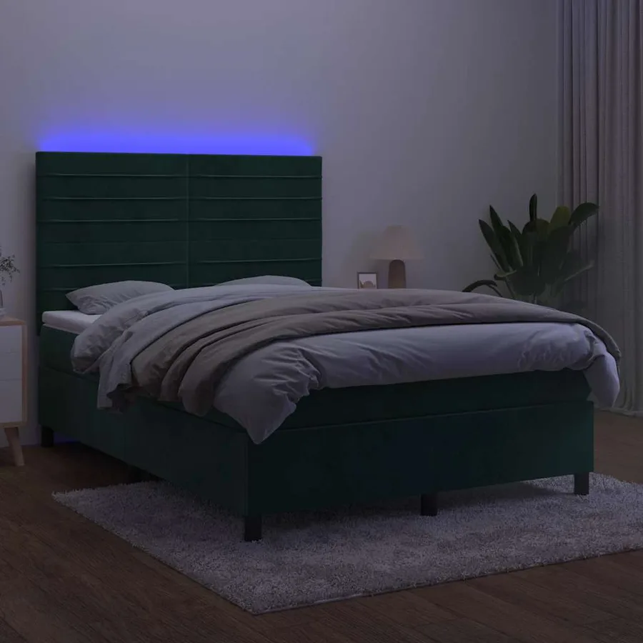 Sommier à lattes de lit avec matelas LED Vert foncé 140x200 cm - 4