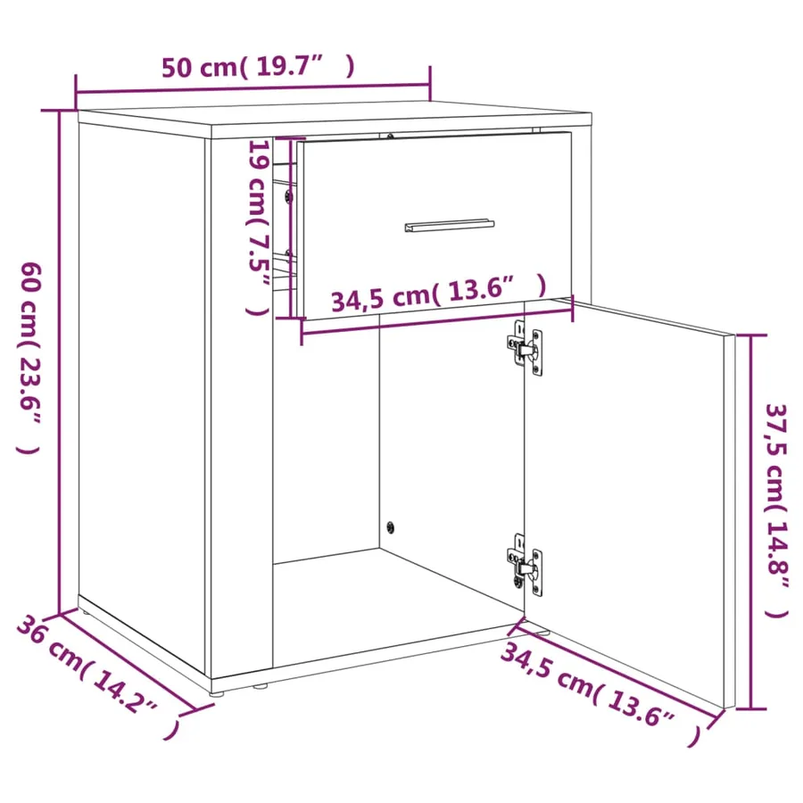 Table de chevet Sonoma gris 50x36x60 cm Bois d'ingénierie - 11