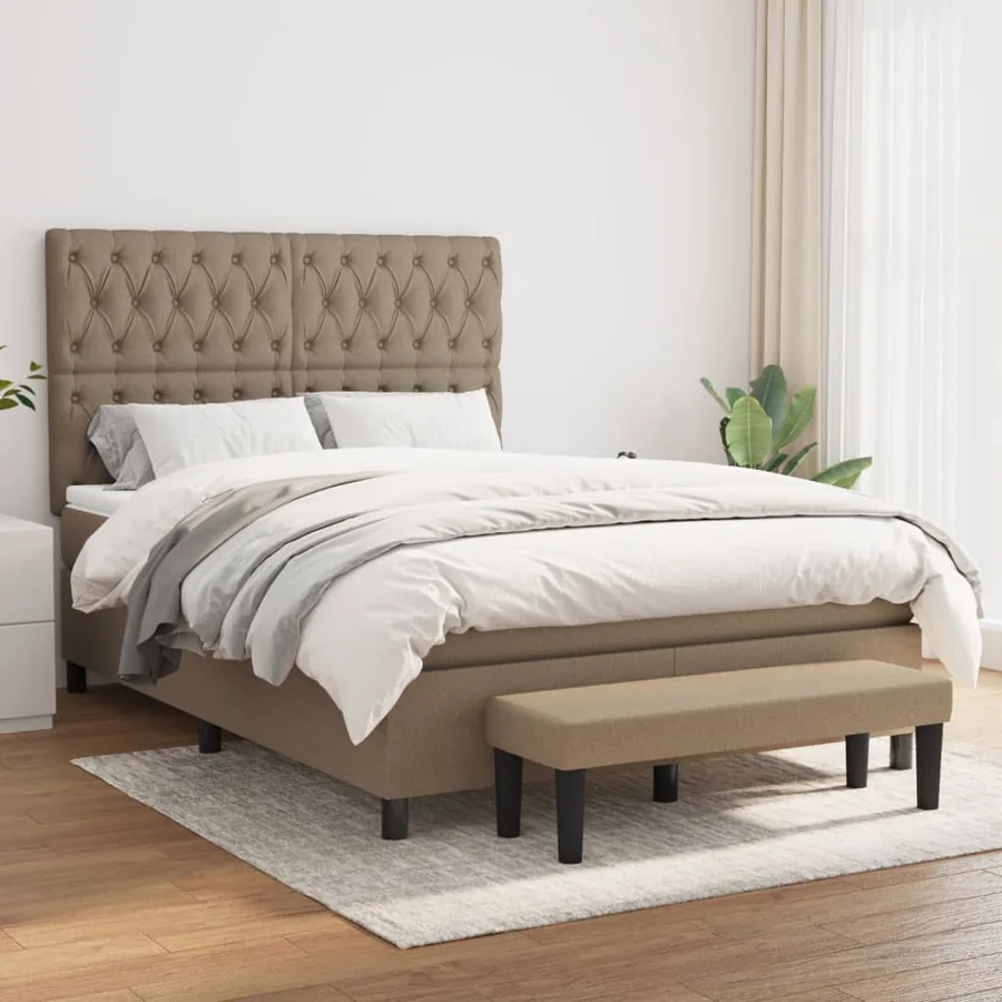 Sommier à lattes de lit avec matelas Taupe 140x190 cm Tissu