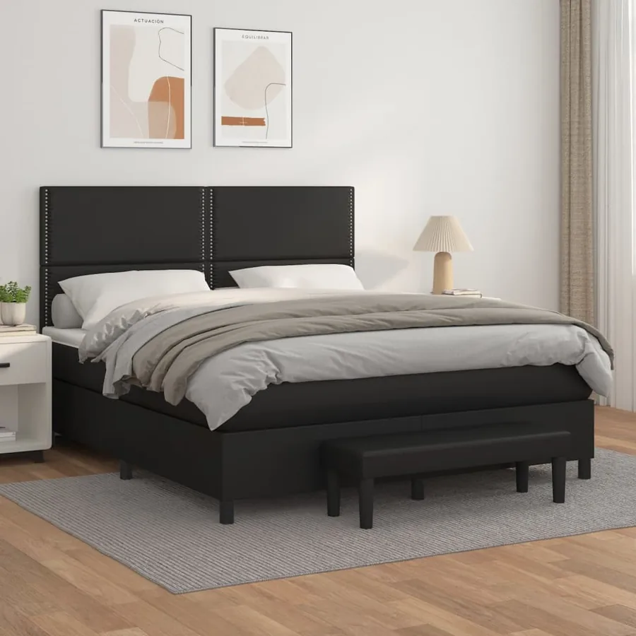 Sommier à lattes de lit avec matelas Noir 180x200 cm Similicuir