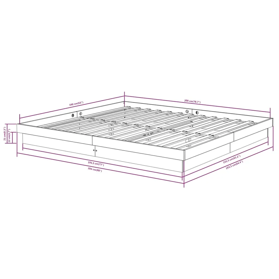 Cadre de lit sans matelas bois massif 160x200 cm - 10