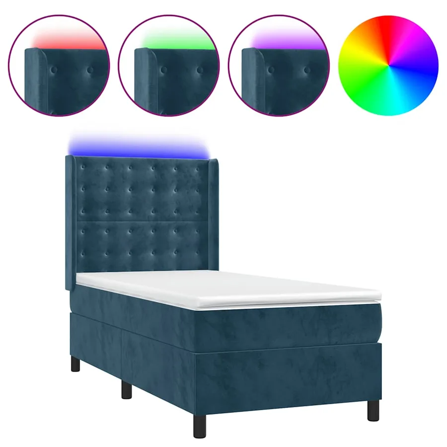 Sommier à lattes de lit matelas LED Bleu foncé 90x190cm Velours - 2