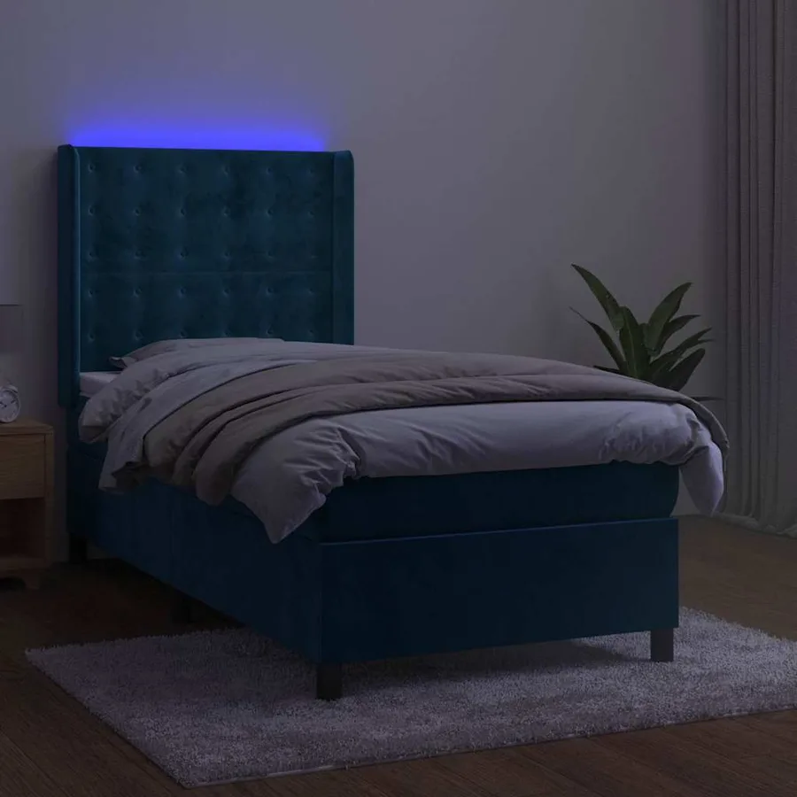 Sommier à lattes de lit matelas LED Bleu foncé 90x190cm Velours - 4