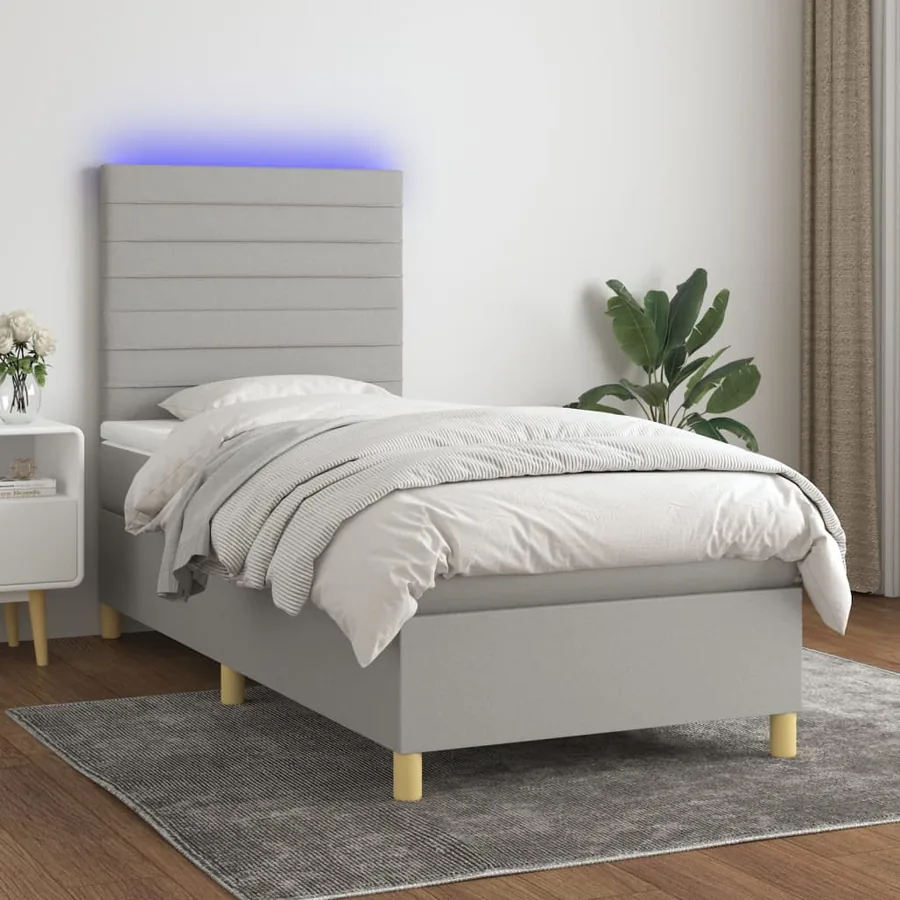Sommier à lattes de lit et matelas et LED Gris clair 90x200cm