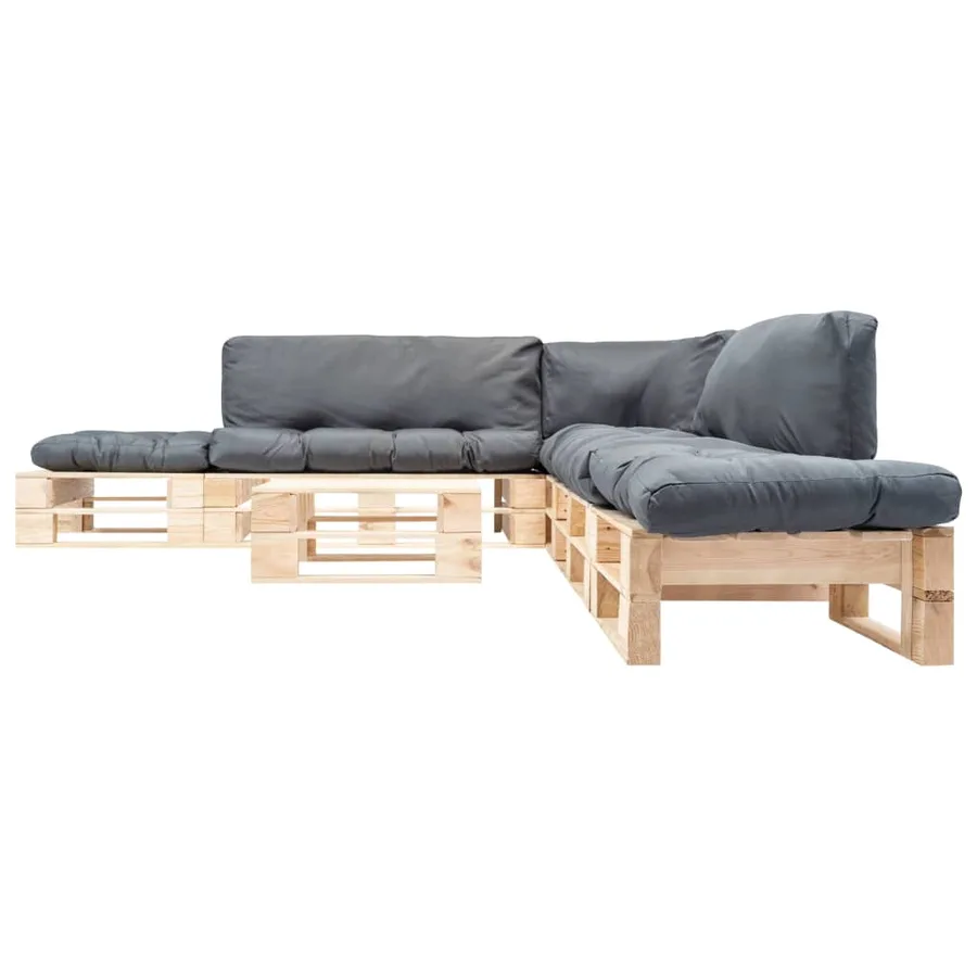 Salon de jardin palette 6 pcs avec coussins gris bois - 2