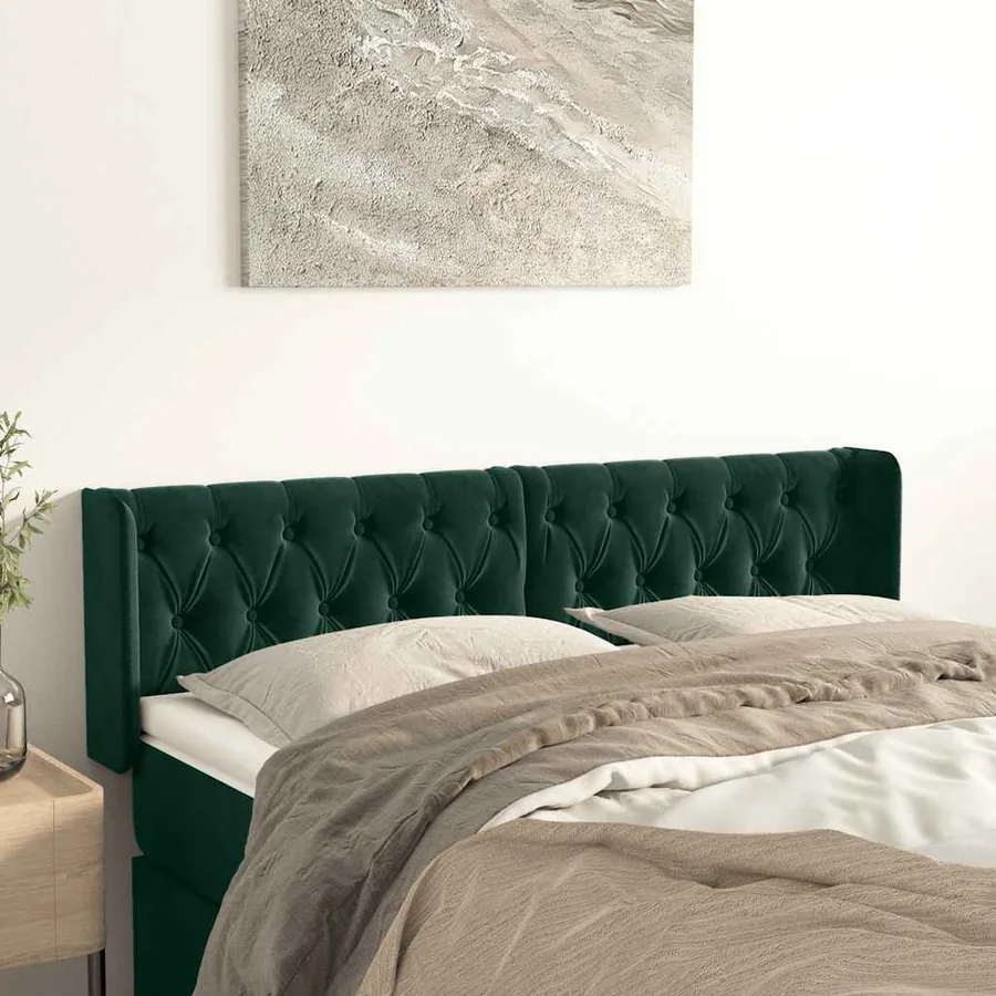 Tête de lit avec oreilles Vert foncé 163x16x78/88 cm Velours