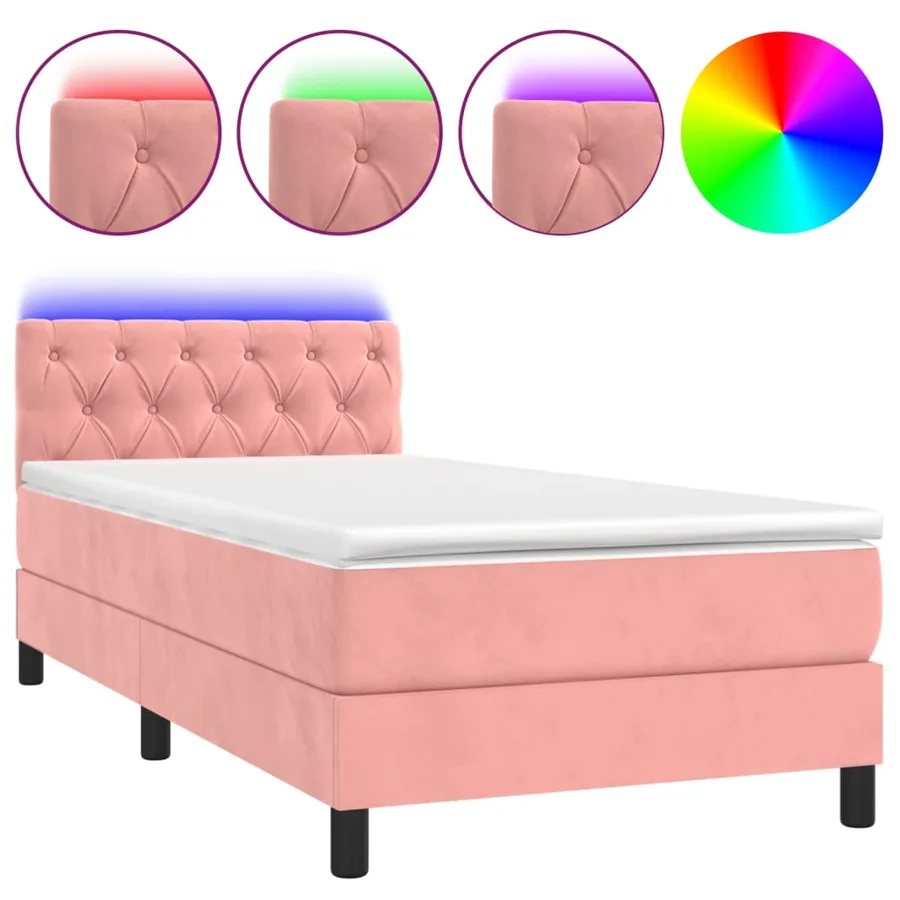Sommier à lattes de lit avec matelas et LED Rose 80x200 cm - 2