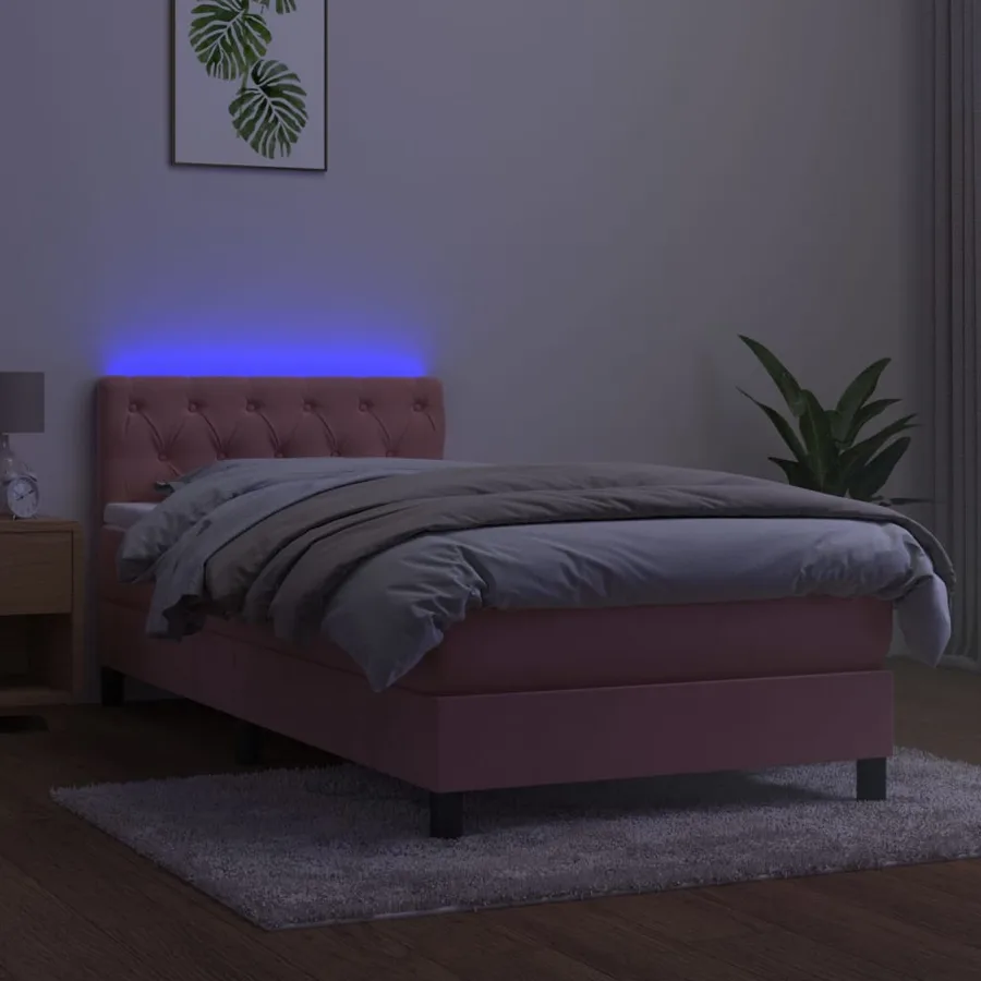 Sommier à lattes de lit avec matelas et LED Rose 80x200 cm - 4