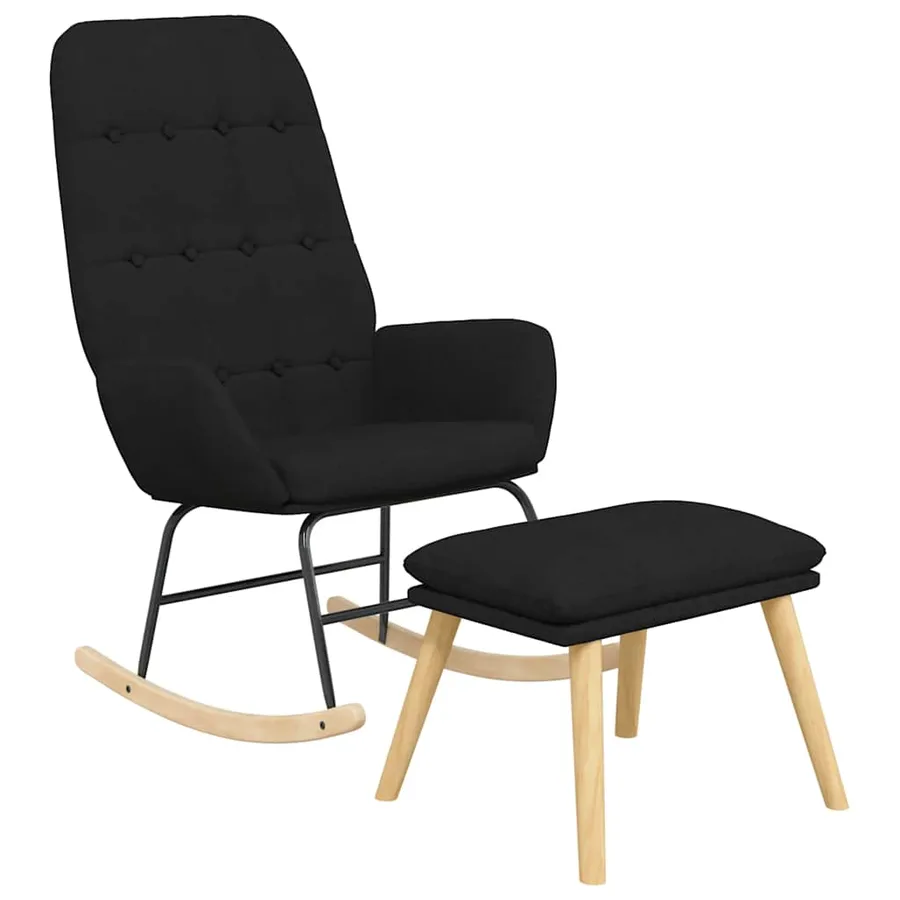 Chaise à bascule avec repose-pied Noir Tissu - 3