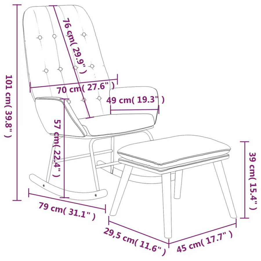 Chaise à bascule avec repose-pied Noir Tissu - 8
