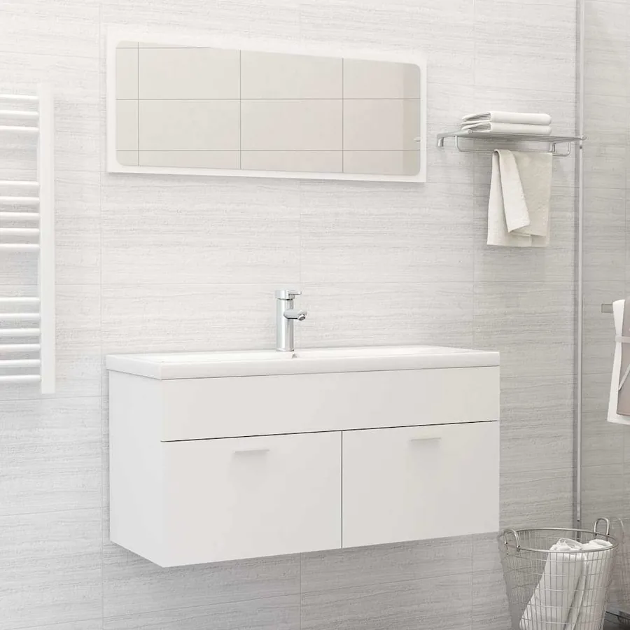 Ensemble de meubles de salle de bain 2pcs blanc bois ingénierie