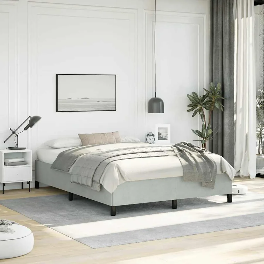 Cadre de lit gris clair 137x190 cm velours