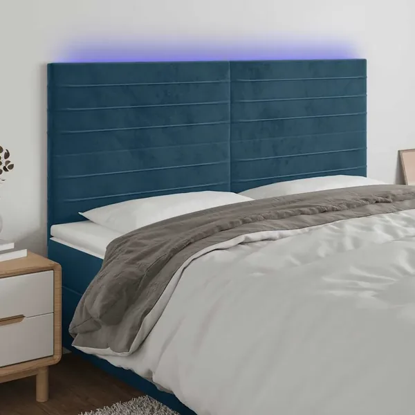 Tête de lit à LED Bleu foncé 180x5x118/128 cm Velours