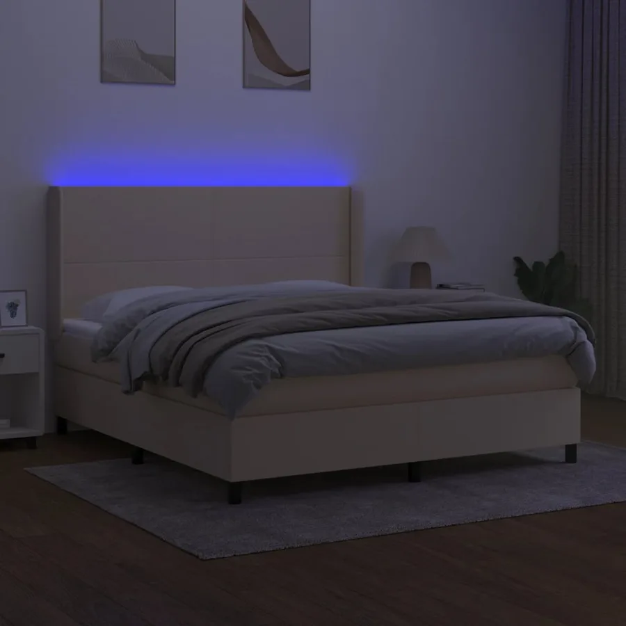 Sommier à lattes de lit matelas LED Crème 180x200 cm Tissu - 3