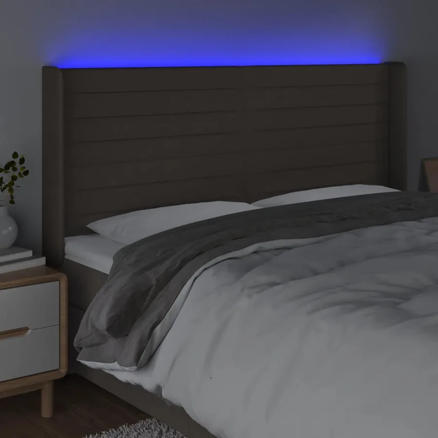 Tête de lit à LED Taupe 203x16x118/128 cm Tissu - 4